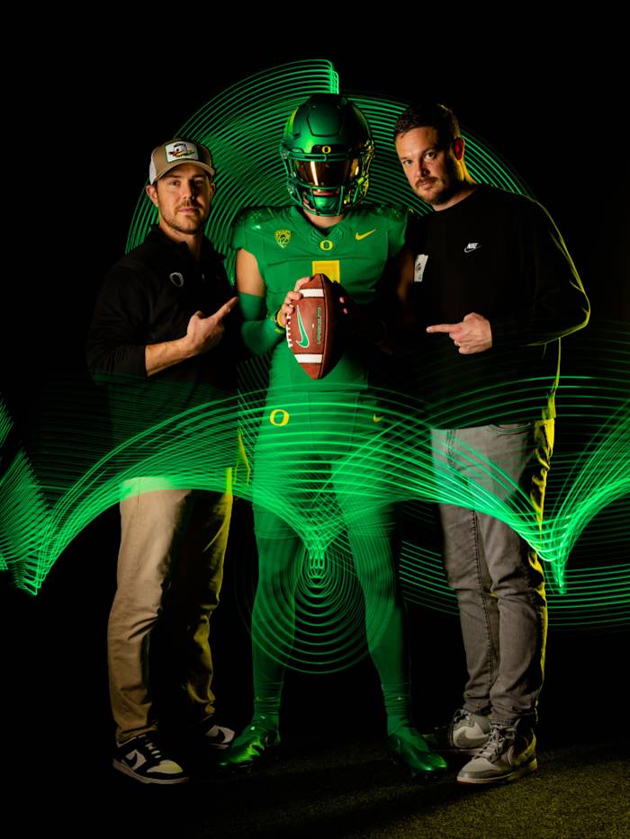 Luke Moga with Will Stein (left) and Dan Lanning (right).